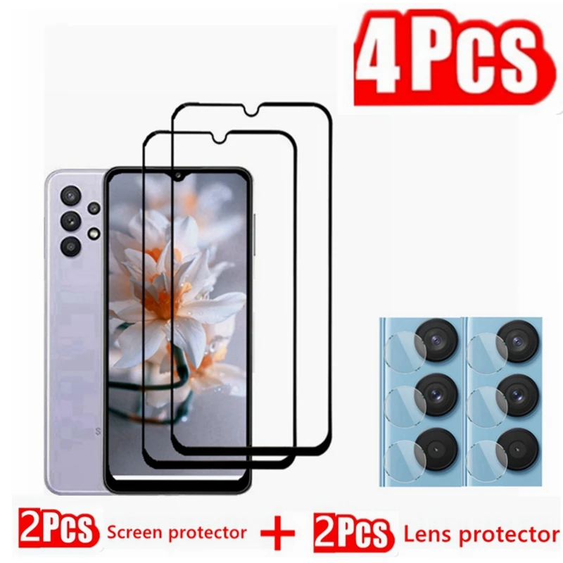 2 + 2 cubierta completa de vidrio templado para SAMSUNG Galaxy A32 5G A325F A325F/DS A326B A326B/DS A326U A326U1 Protector de pantalla de lente de cámara
