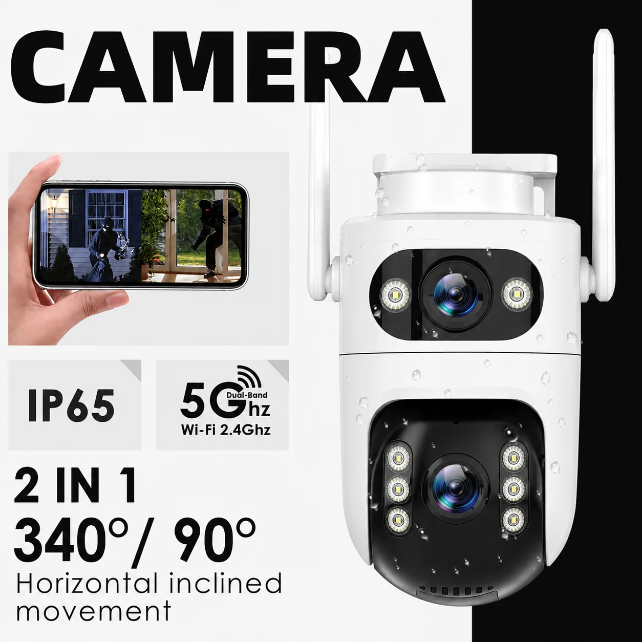 BoyKeep FHD Smart Security Camera with Dual Lens: 2K 4MP Day & Night Vision, Motion Detection, Two-Way Audio, IP65 Waterproof, C