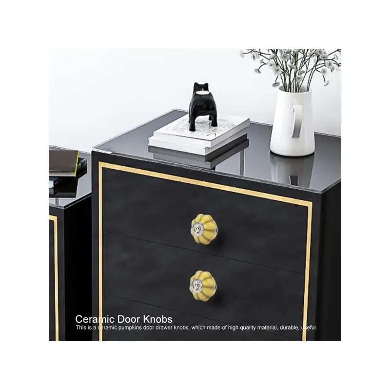 3 قطعة مقابض سحب مقابض باب اليقطين من السيراميك الأصفر #5