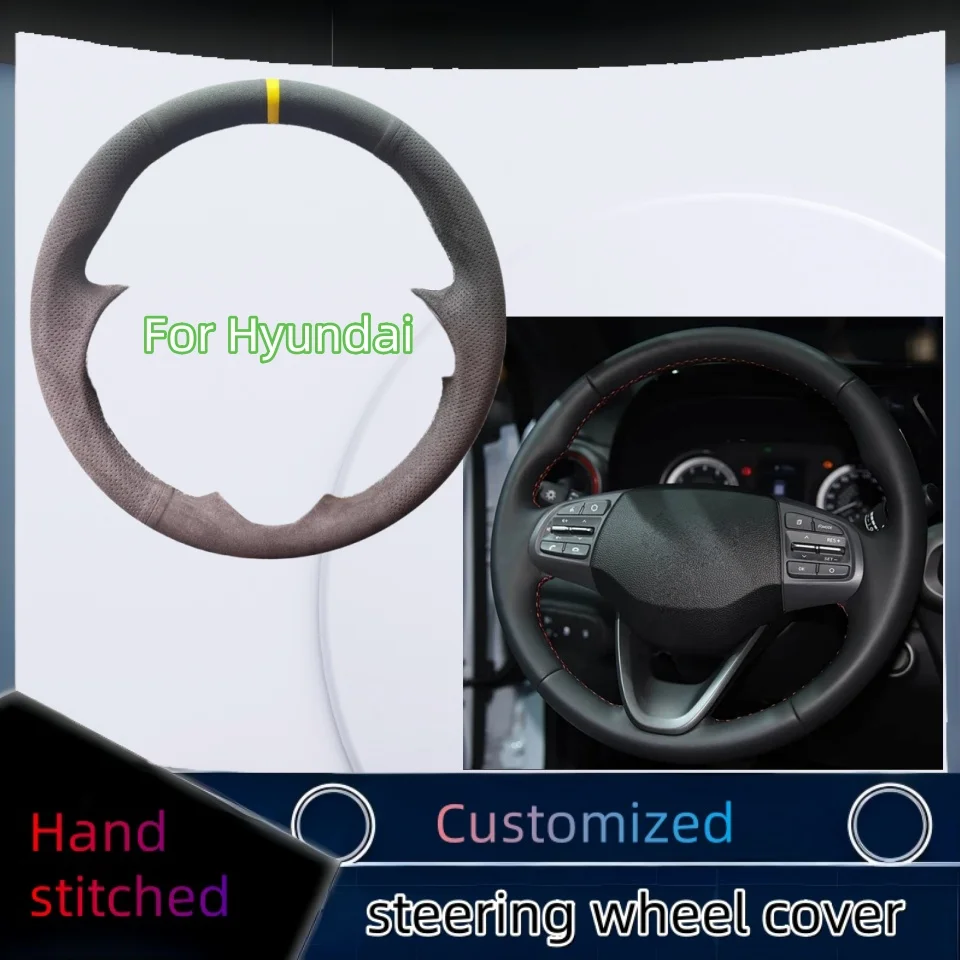 

Suede Leather Hand-stitched Car Steering Wheel Cover For For Hyundai Kona Verna 2017-2020 For Hyundai110 2020 Car Accessories