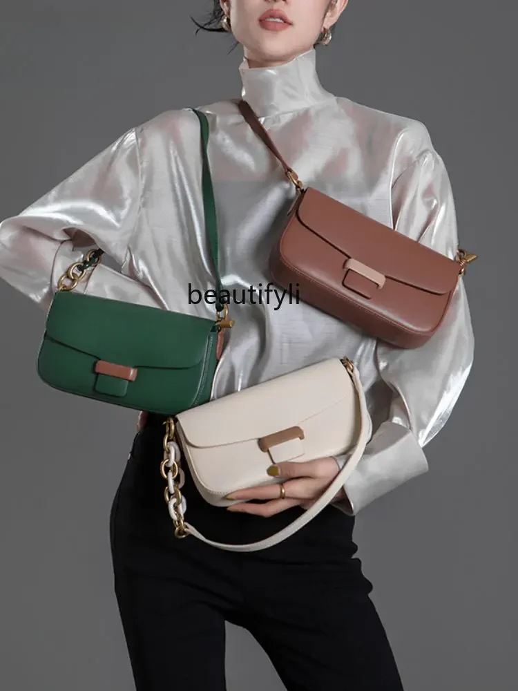 yj New Bags Women's Shoulder Underarm Bag European and American Fashion Cattle Leather Bag