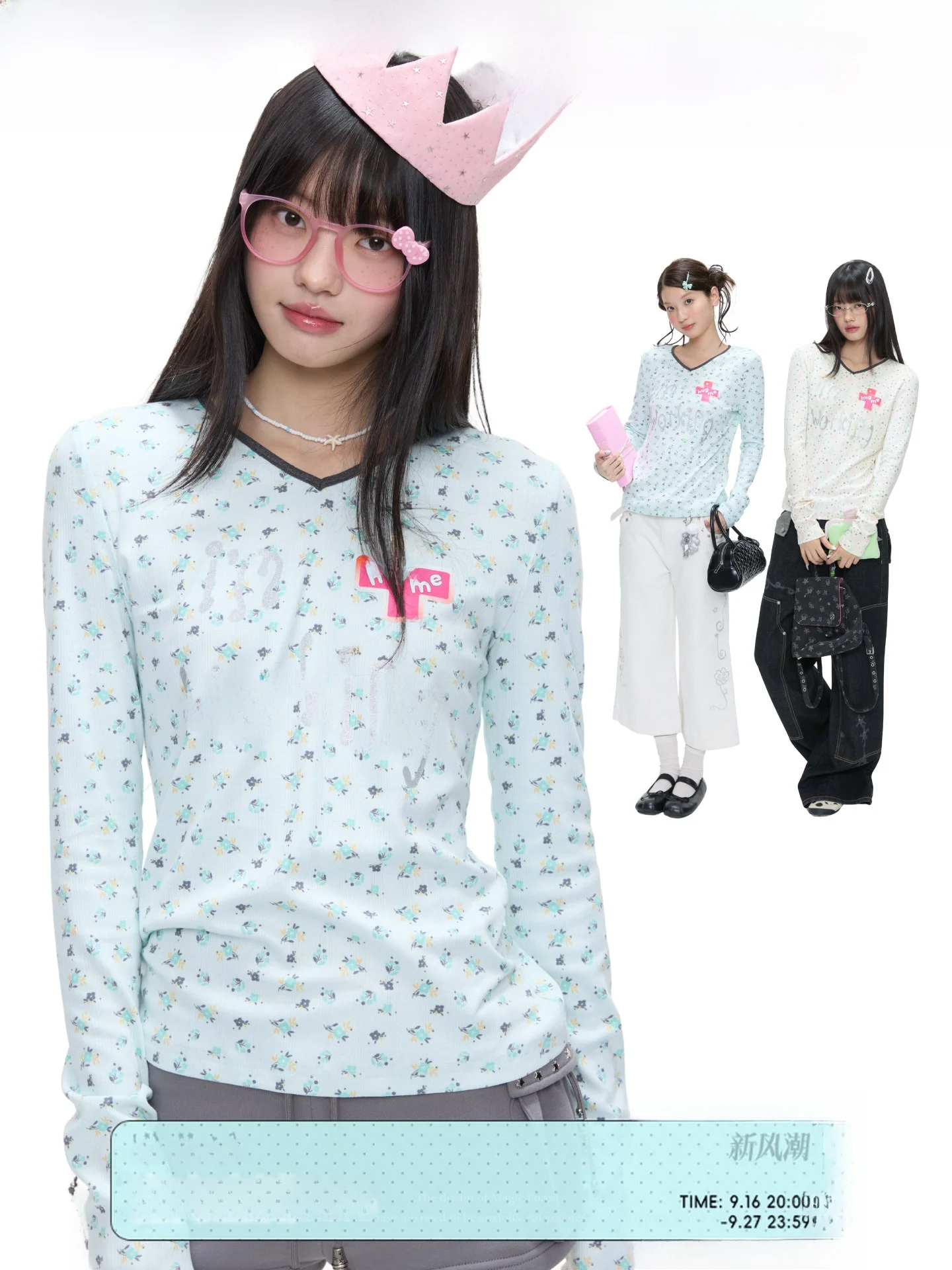 Loose Long Sleeve V-Neck Work T-Shirt Music Box Melody Print Commute Style Polyester Blend Comfortable Ladies Top