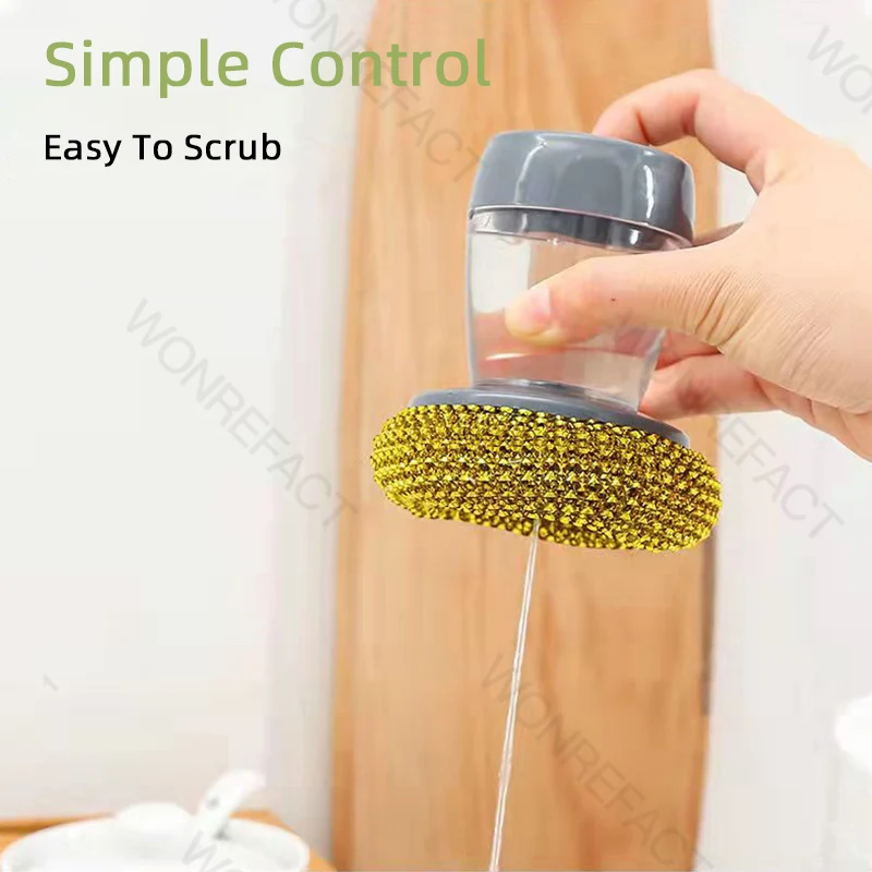 Pot Brushing Artifact, Automatic Liquid Addition, Dishwashing Brush, Kitchen Household Pot Washing Brush, Sponge Brush, Steel