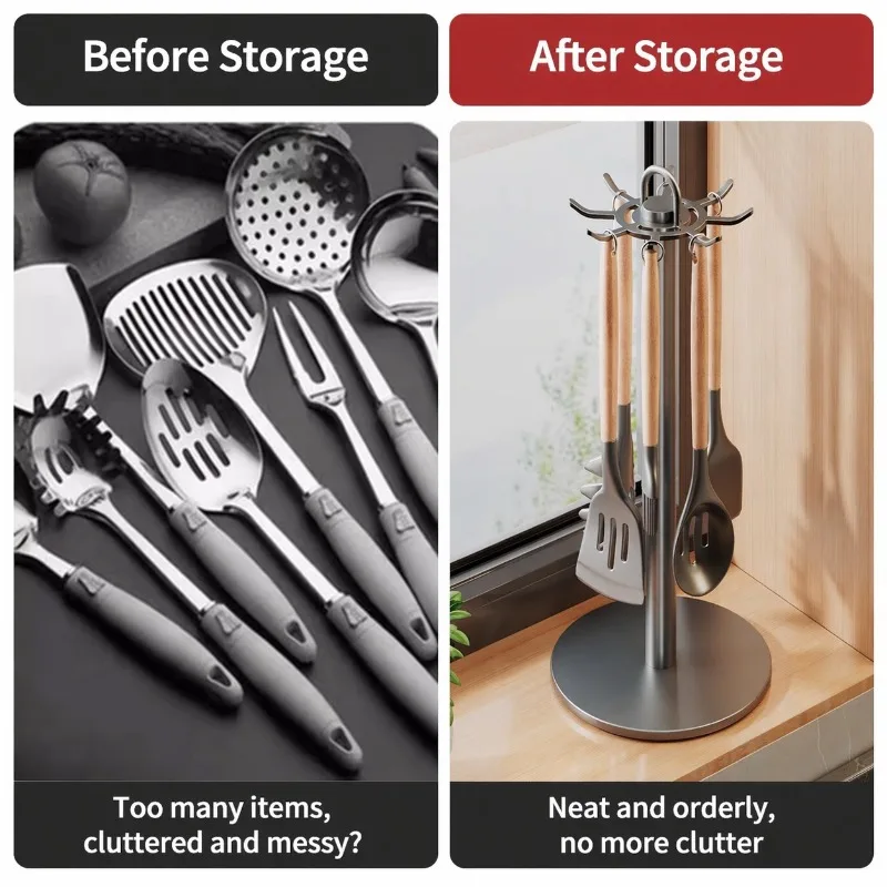 Desktop Swivel Cookware Storage Bracket 360 Degree Spinning Design Portable Kitchen Organizer Sturdy Bearing Holder Arrange