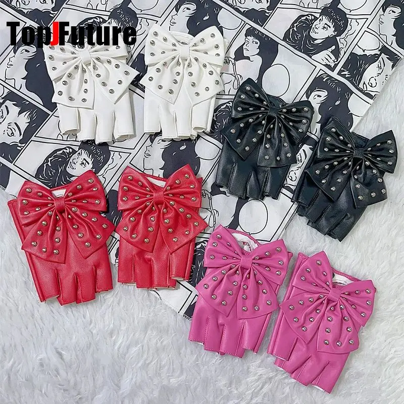 

Subculture Y2K Hot Girl PU Leather Fingerless Gloves European Gothic Punk Half-Finger Wrist Cuffs Arm Sleeves for Women