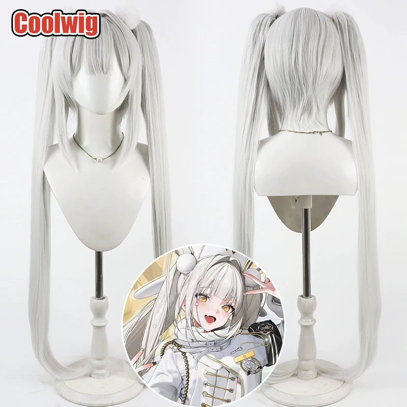 Coolwig Synthetic Hair Blanc Cosplay Wigs Nikke The Goddess of Victory Blanc 100cm Long Silver White Ponytail Wig Heat Resistant