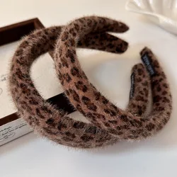 Autumn Winter Plush Brown Leopard Print Headband Woman Retro Temperament Hair Hoop Lady Party Hair Band Fashion Hair Accessories