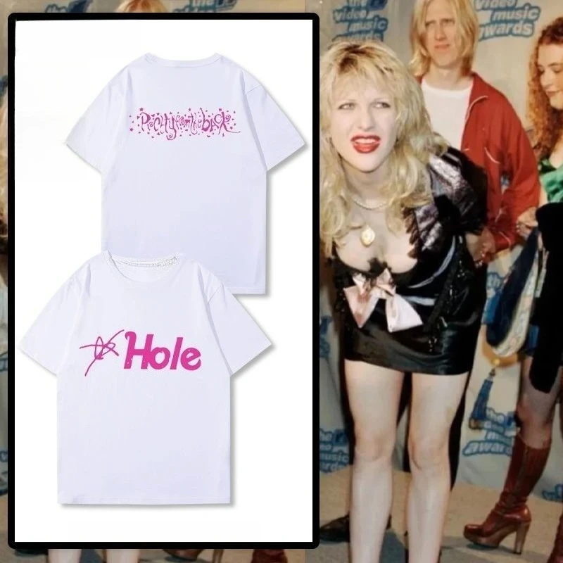 

HOLE Rock Band Peripheral Short-sleeved T-shirt Men and Women Summer American Retro Cotton Casual All with Half Sleeve Tide
