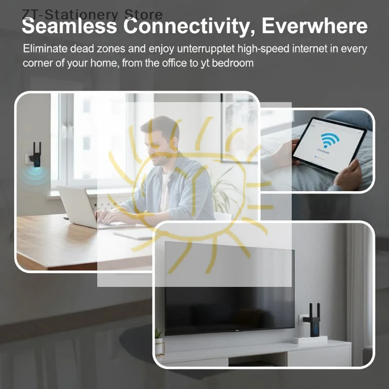 Plug and Play USB 3.0 WiFi Adapter 5G Dual Band 1300Mbps Wireless Receiver for Office Desktop Laptop Home Use