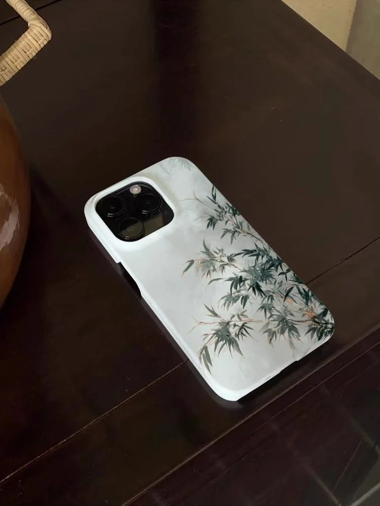 رائعة النمط الصيني الخيزران نمط الفني المائية جراب هاتف آيفون 16 15 14 11 12 13 برو ماكس زائد الغطاء الخلفي