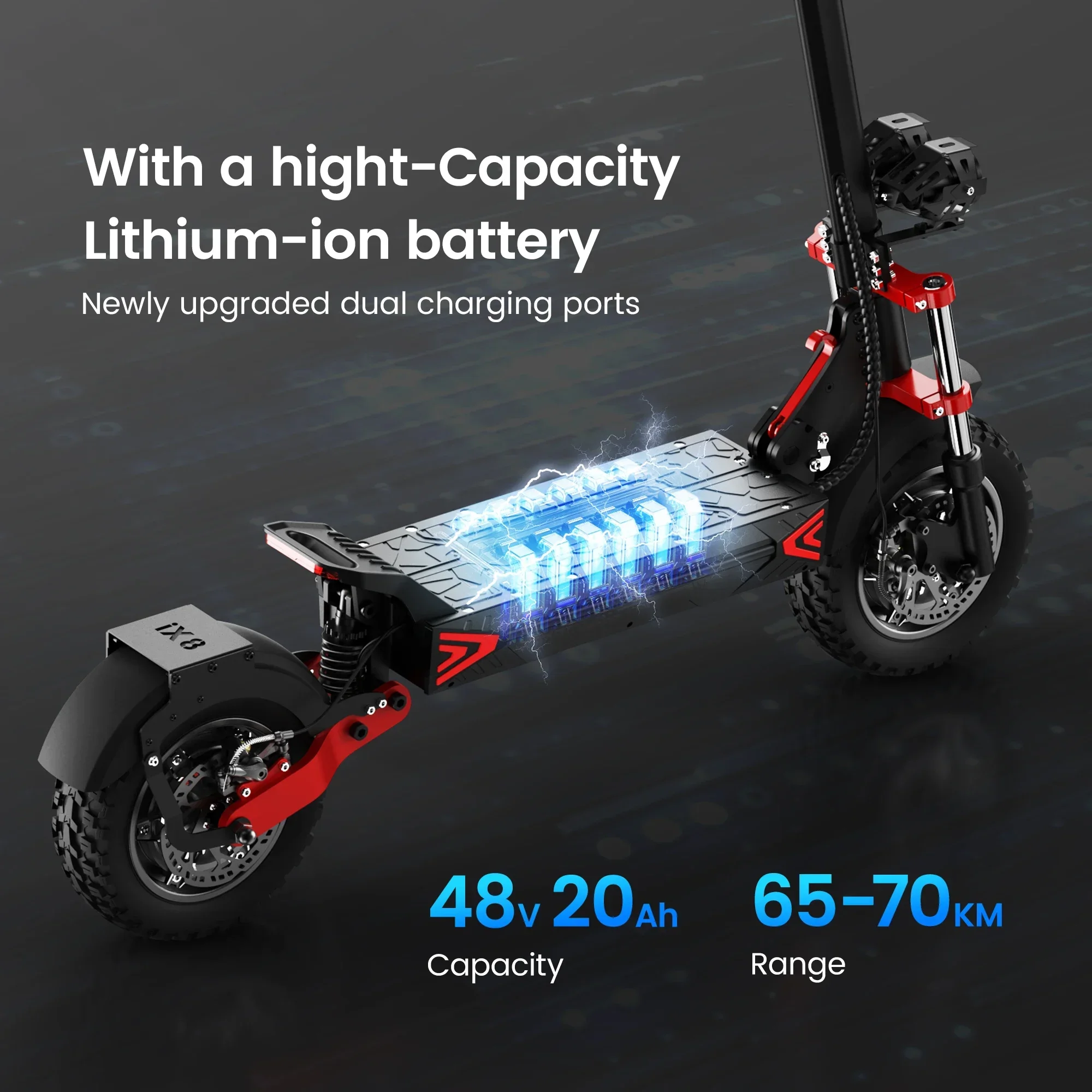 IScooter IX8 Premium-Edition Elektroroller für Erwachsene 48V 20Ah 12 Zoll Offroad-Luftreifen 70 km Reichweite – Detail 7