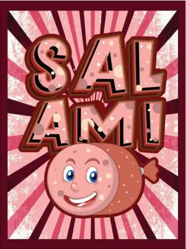 Metal plaque vintage retro style Salami Classic tin door sign, Food