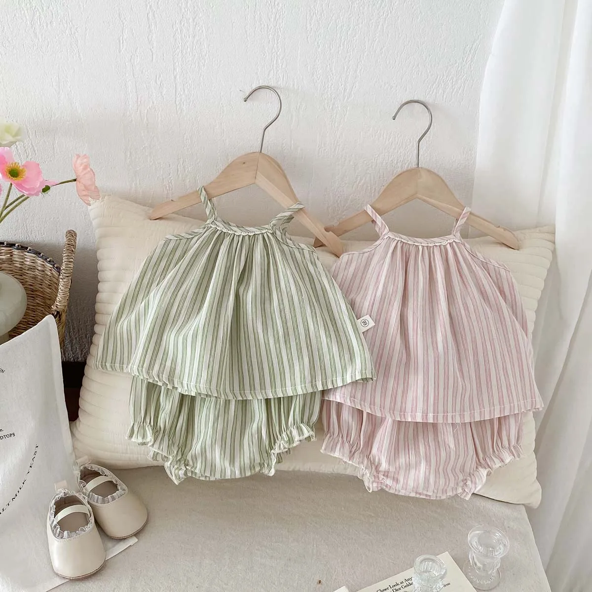 Summer Baby Girl Outfit Infant Stripe Camisole Newborn Tops + Shorts Two Piece Sets Baby Clothes 0-2yrs