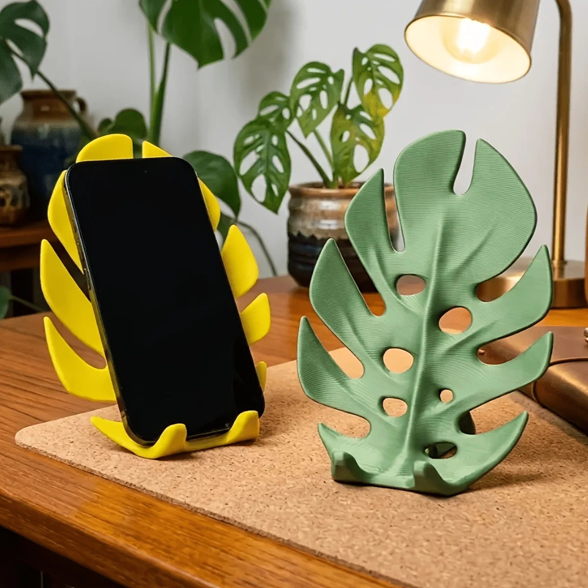 3D Printed Monstera Leaf Phone Stand Anti-toppling Support Desk Bedside Table Creative Leaf Shape Mobile Phone Holder