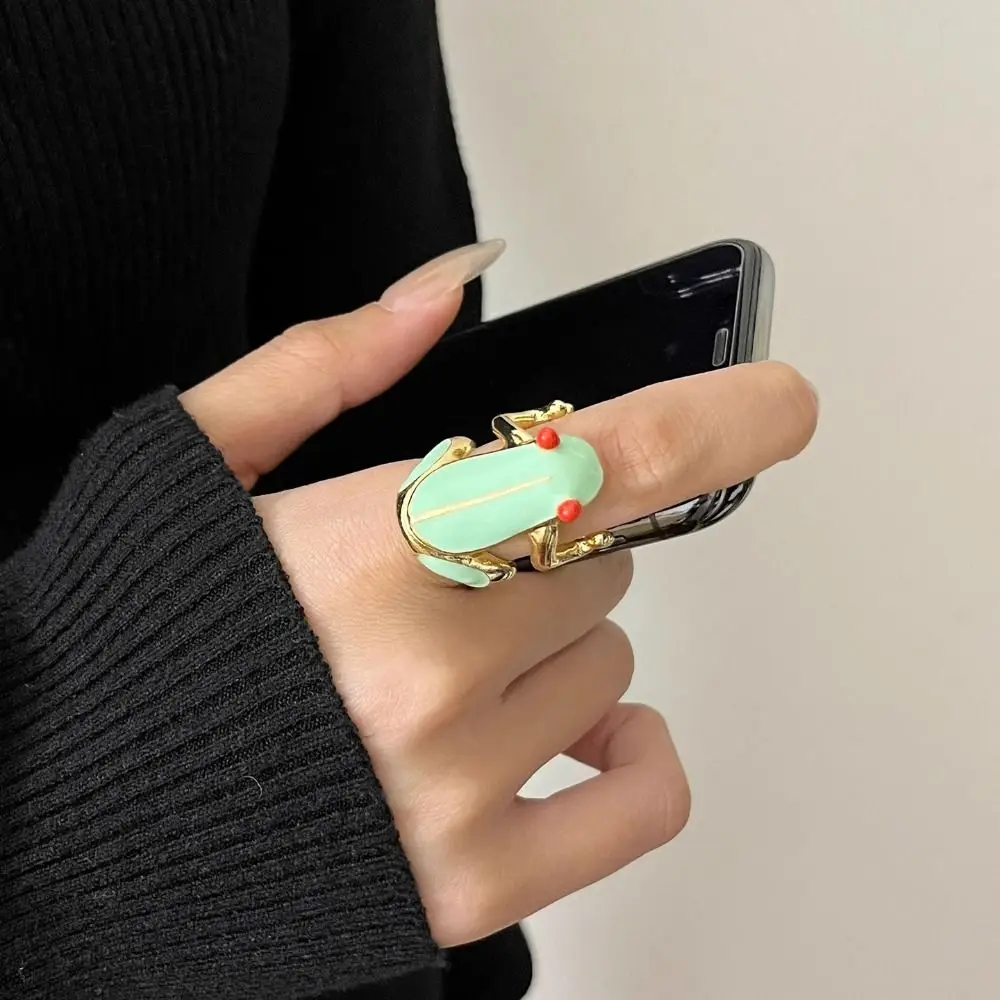 Anillo de aceite de goteo de rana, accesorios de joyería geométrica, anillo de pintura, diseño minoritario, anillo esmaltado de aleación, regalo