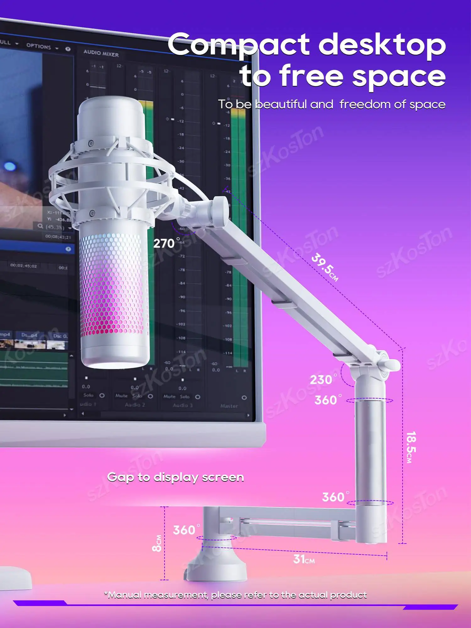 Adjustable Microphone Stand with Extended Riser & Cable Management Desktop Low Profile Microphone Boom Arm for AM8 K688 A6V Mic