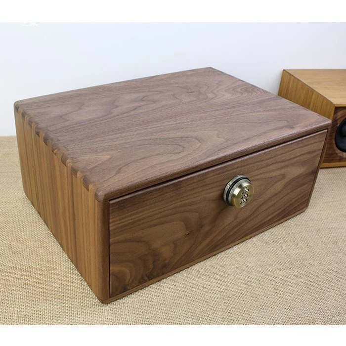 Black walnut solid wood double-layer drawer-type compartment storage box cosmetics jewelry file desktop password lock
