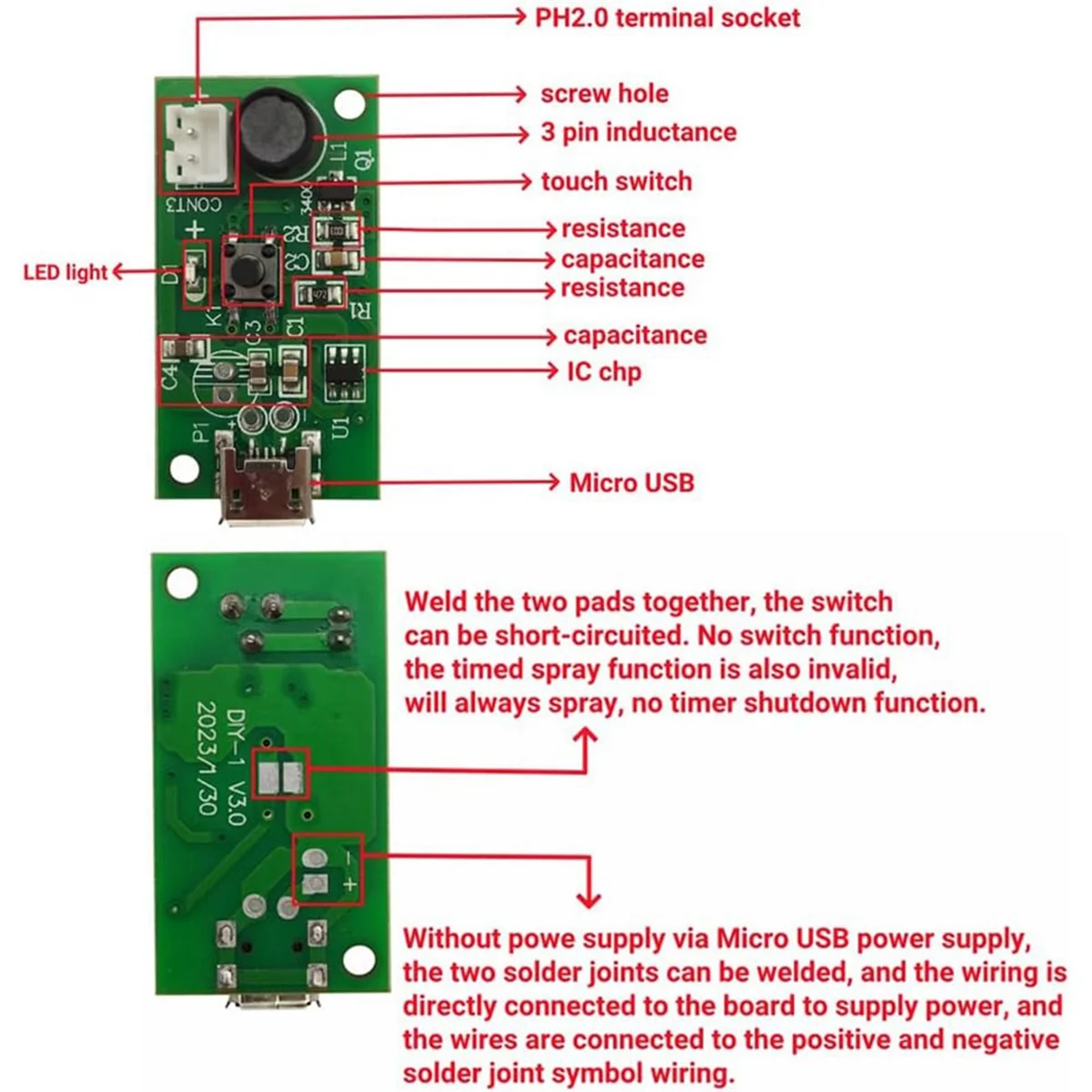 قرص الانحلال المرطب USB ، لوحة الدوائر الكهربائية للمنزل DIY ، واجهة ميركو ، العاصمة 5 فولت ، 6 حزمة