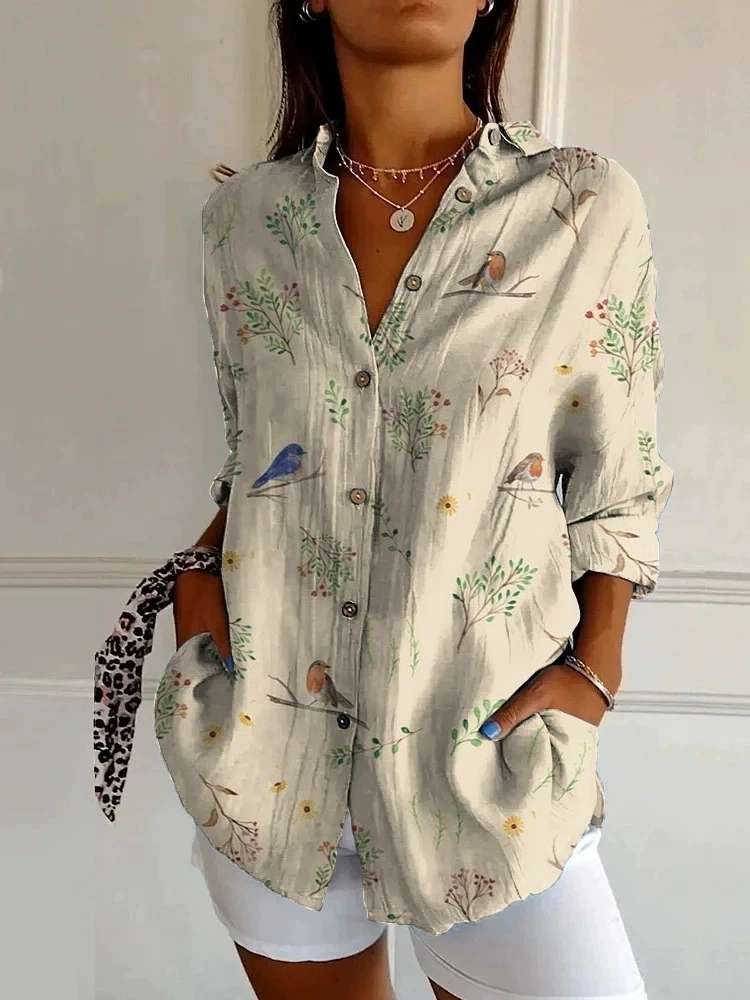 Fashion Long Sleeve Print Shirts Women Spring Buttons Casual Women\'s Tops And Blouses Elegant Simple Top Femme Shirt 2025