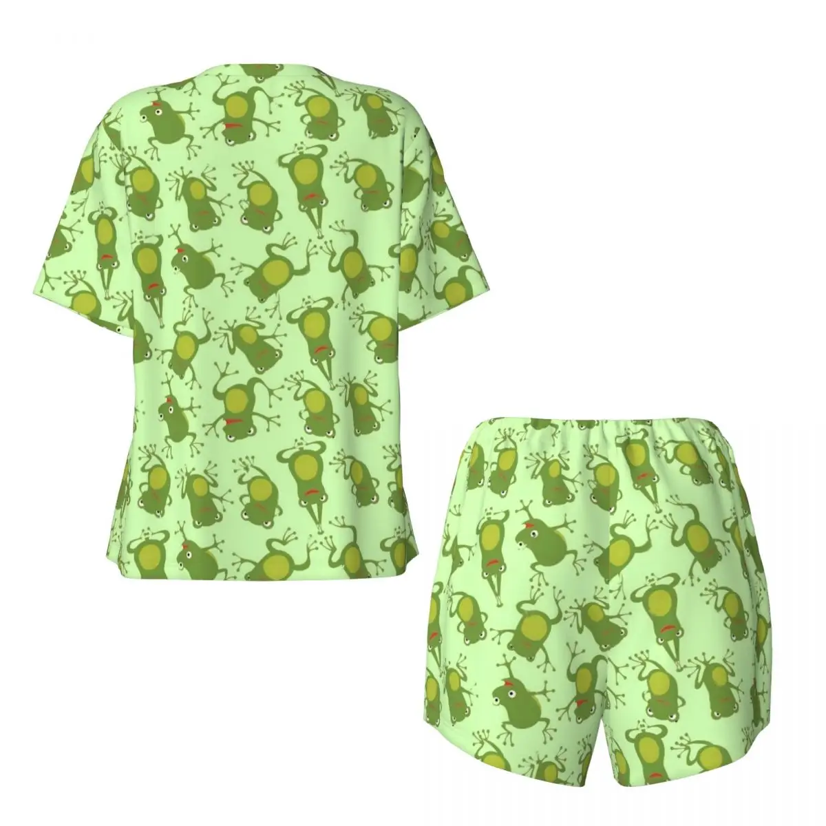 Green Frog Lovers Pajamas Short Sleeve Animal Print 2 Piece Sleep Pajama Sets Daily Female O Neck Kawaii Home Suit