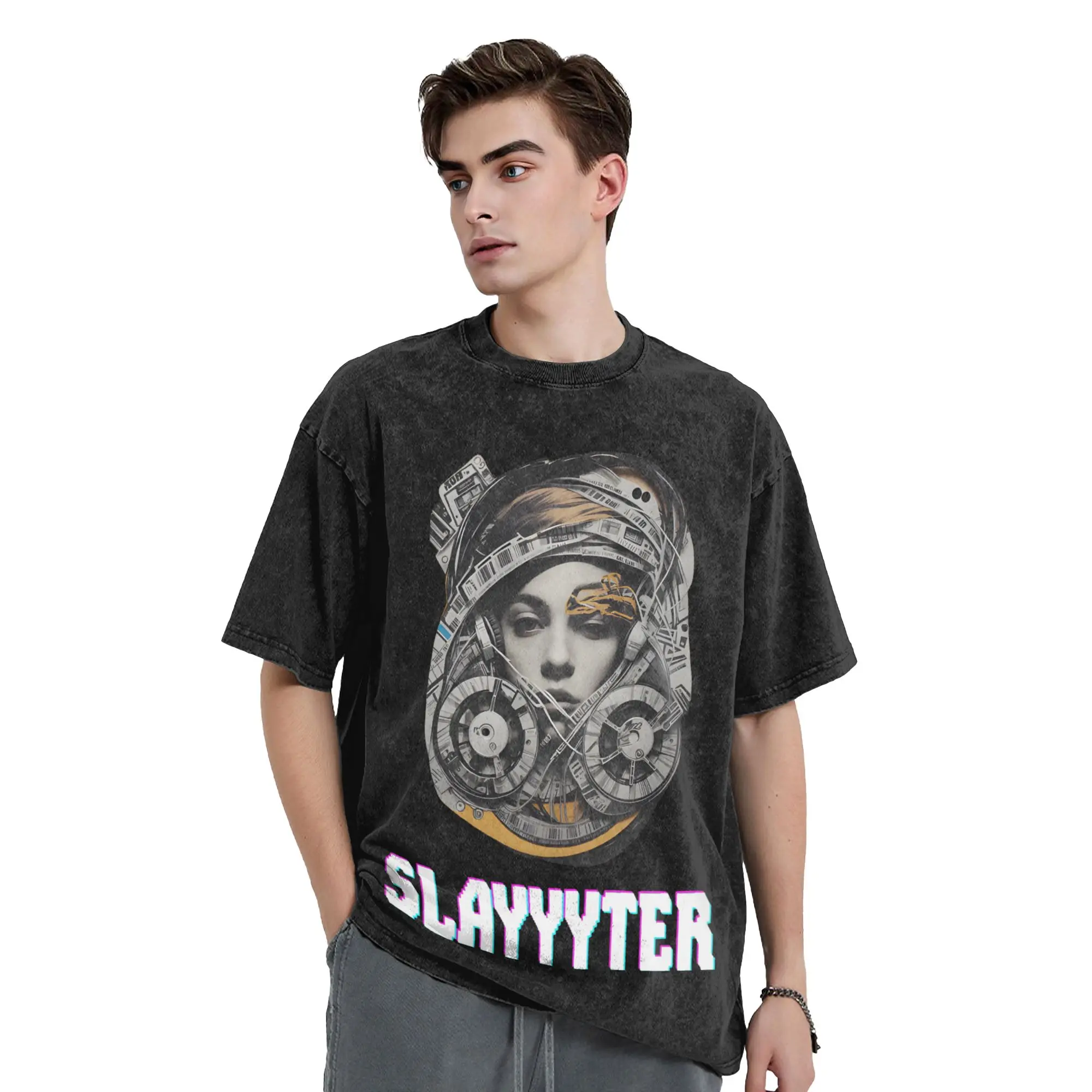 Slayyyter Music Singer T Shirts Hip Hop Washed Short Sleeve Oversize T-Shirt  Vintage Men Women Tops Streetwear Printed Tees