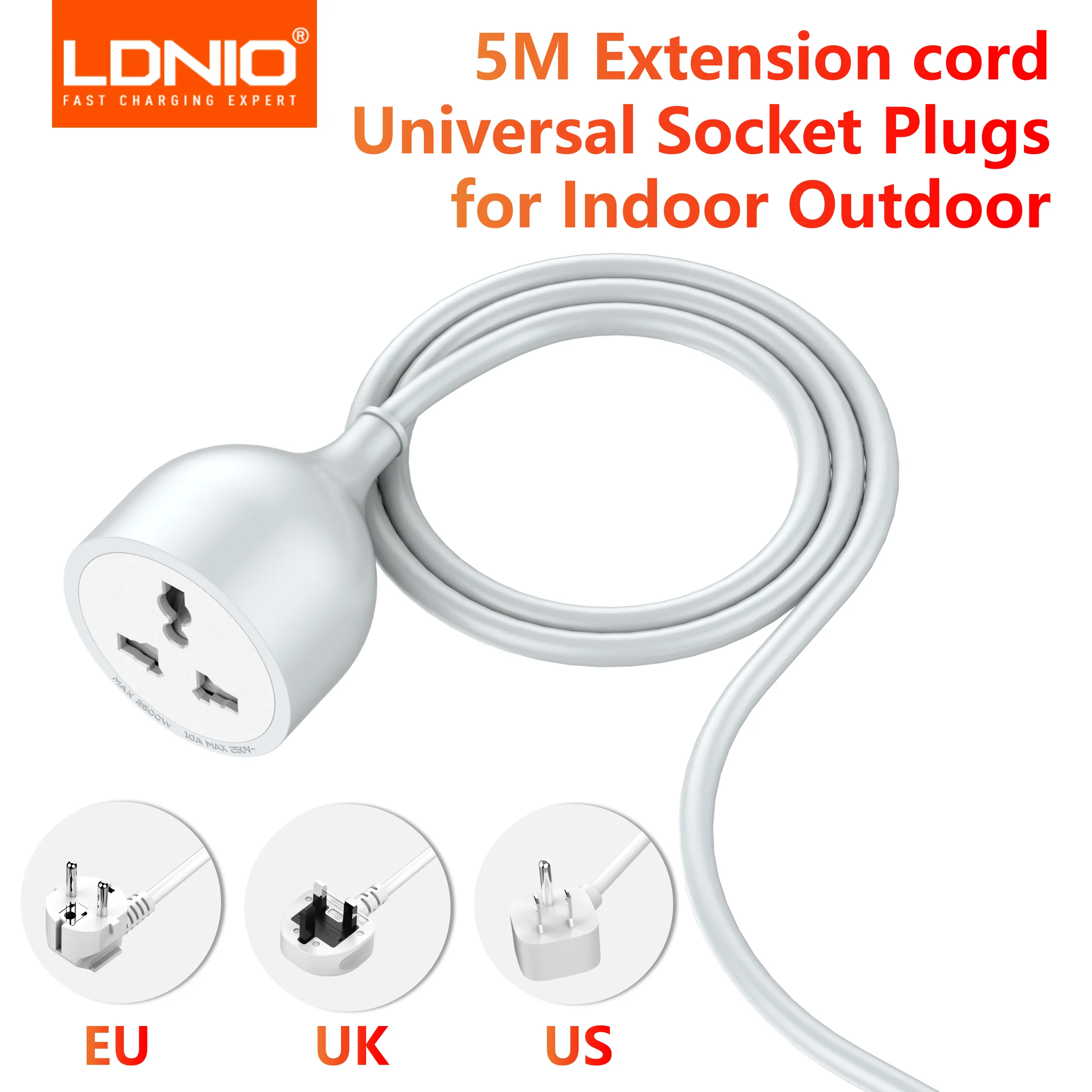 LDNIO Power Strip Extension Cord 5M Cable Universal Socket Plugs 2500W Electrical Socket Indoor Outdoor Plug Sockets Engineering