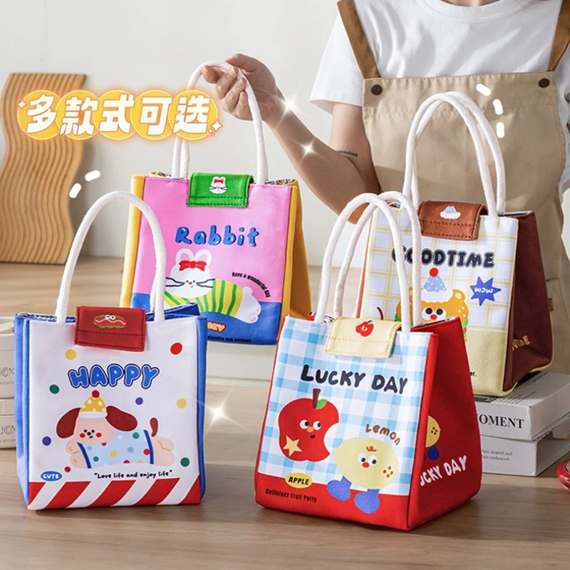 

Cute Cartoon Print Lunch Box Thermal Bag Aluminium Foil Thicken Fabric Travel Picnic Handbag Portable Daily Clutter Storage Bag