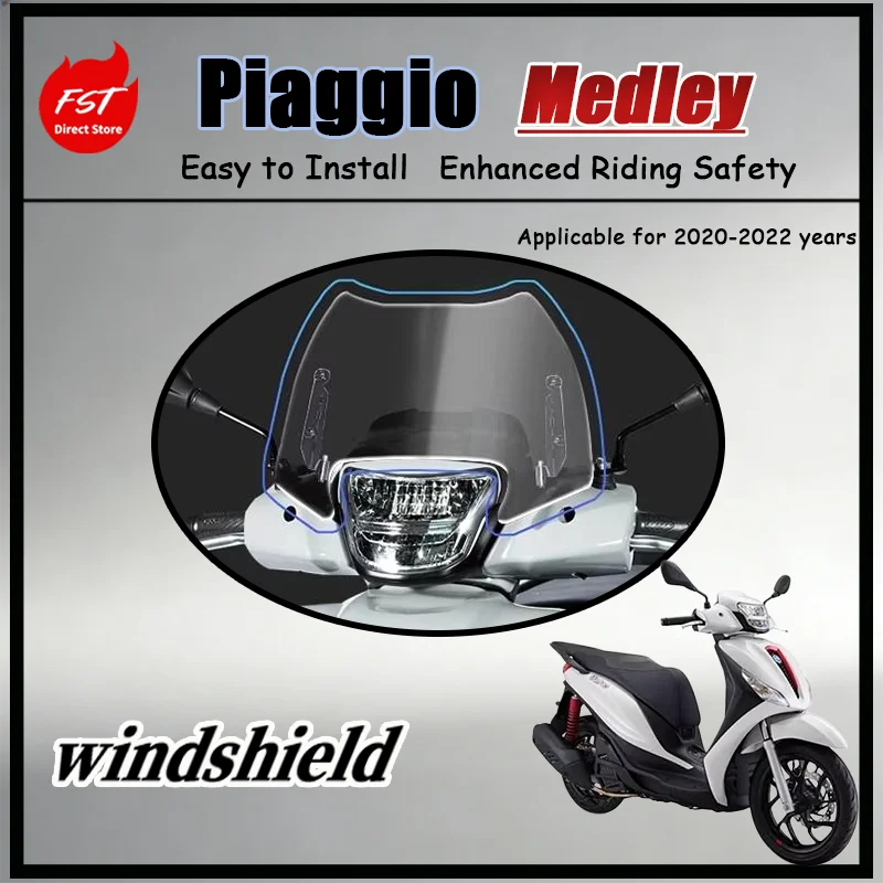 FOR Custom Tall Windshield for Piaggio Medley 125/150/S (2020-2022) OEM Fitment No Drilling Easy Install Motorcycle Accessory