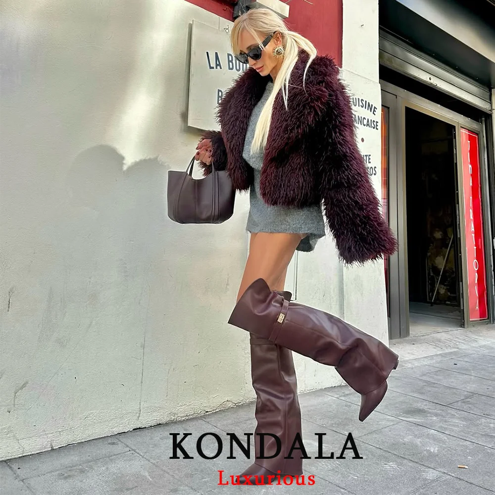 KONDALA سترات نسائية أنيقة غير رسمية باللون الأحمر البوردو بأكمام طويلة معاطف قصيرة وسميكة وناعمة موضة خريف وشتاء 2025 ملابس خارجية #3