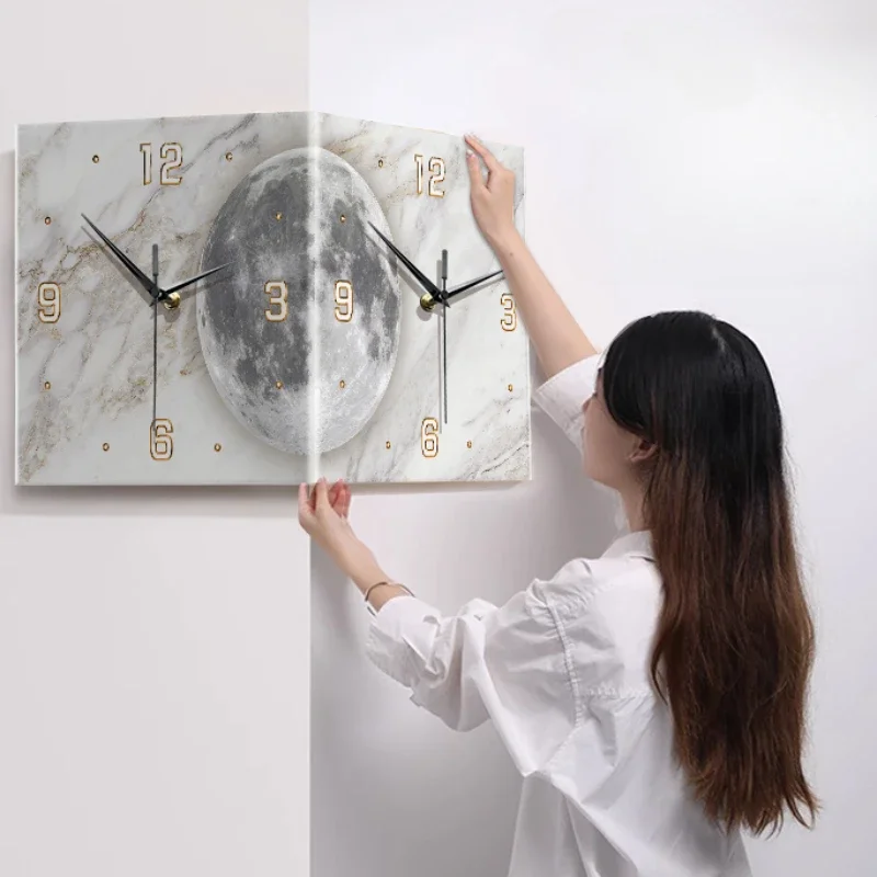 Corner Wall Clock Double Sided Creative LED Living Room Decoration Digital 3D Clock