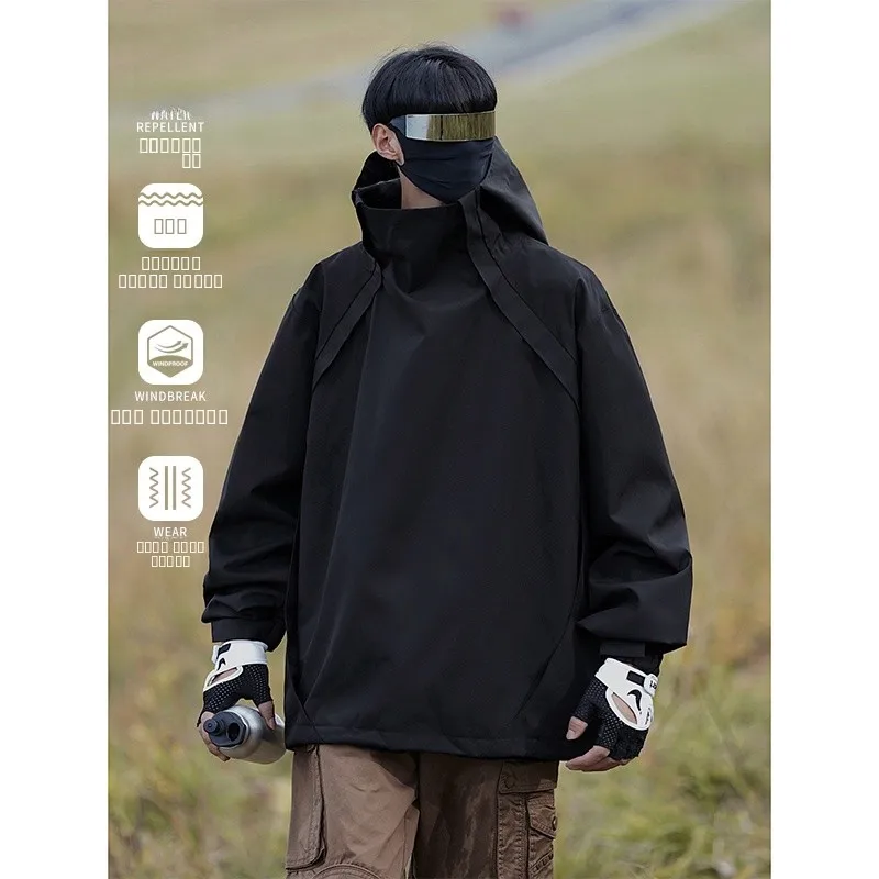 

Outdoor Men's Spring Autumn Fce Lined Hooded Jaet Windproof Breathable Climbing Clothing Loose Fit Zipper Decorated Amer...