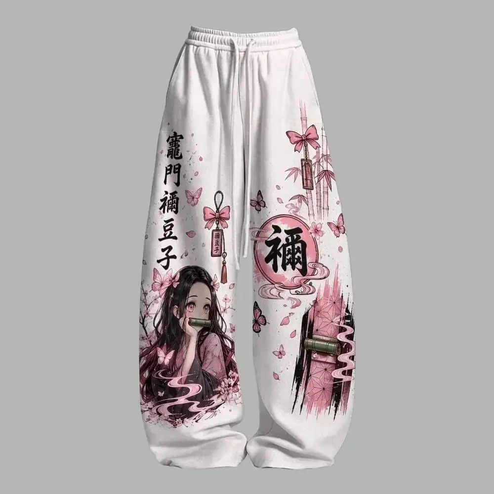 Unisex Anime Japanische Jogginghose Harajuku Streetwear Weite Freizeithose Gothic Anime Grafik Weites Bein Hose Familien-Set – Detail 12
