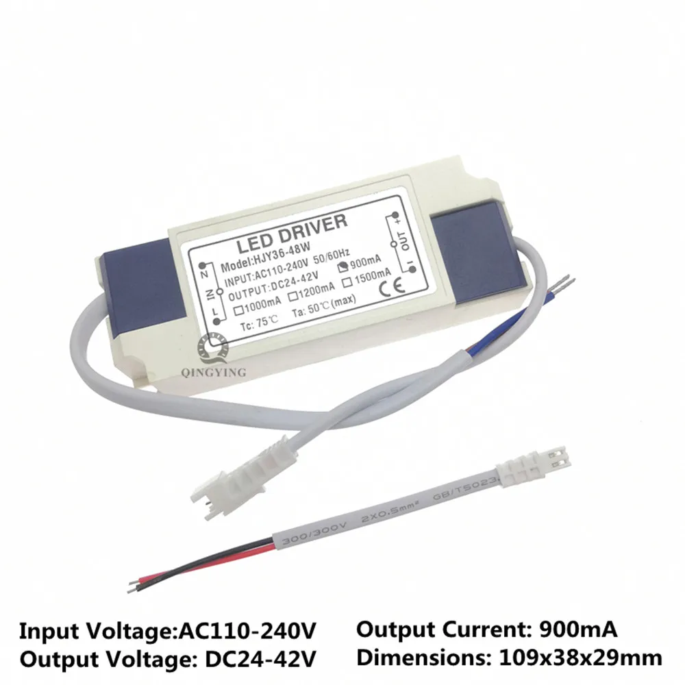 1-5pc LED Driver Power Supply 36W 40W 48W 50W Light Transformer Output DC24-42V 900mA 1200mA 1500mA External Driver DC Connector