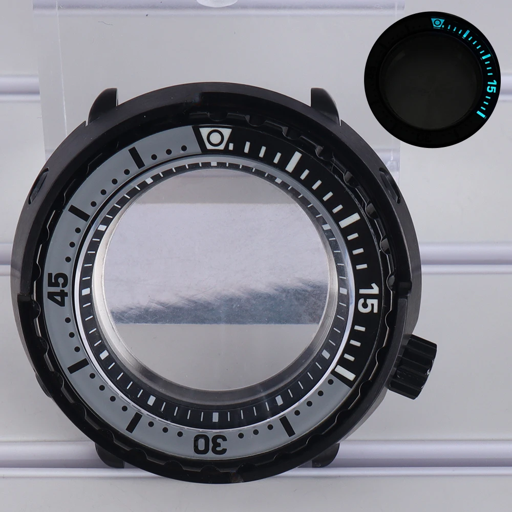 47mm Modifiziertes Taucheruhrengehäuse mit Leuchtlünette für Seiko NH35 NH36 NH34 NH38 4R36 Automatikwerk Tuna Can Mod 200M Wasserdicht – Detail 1