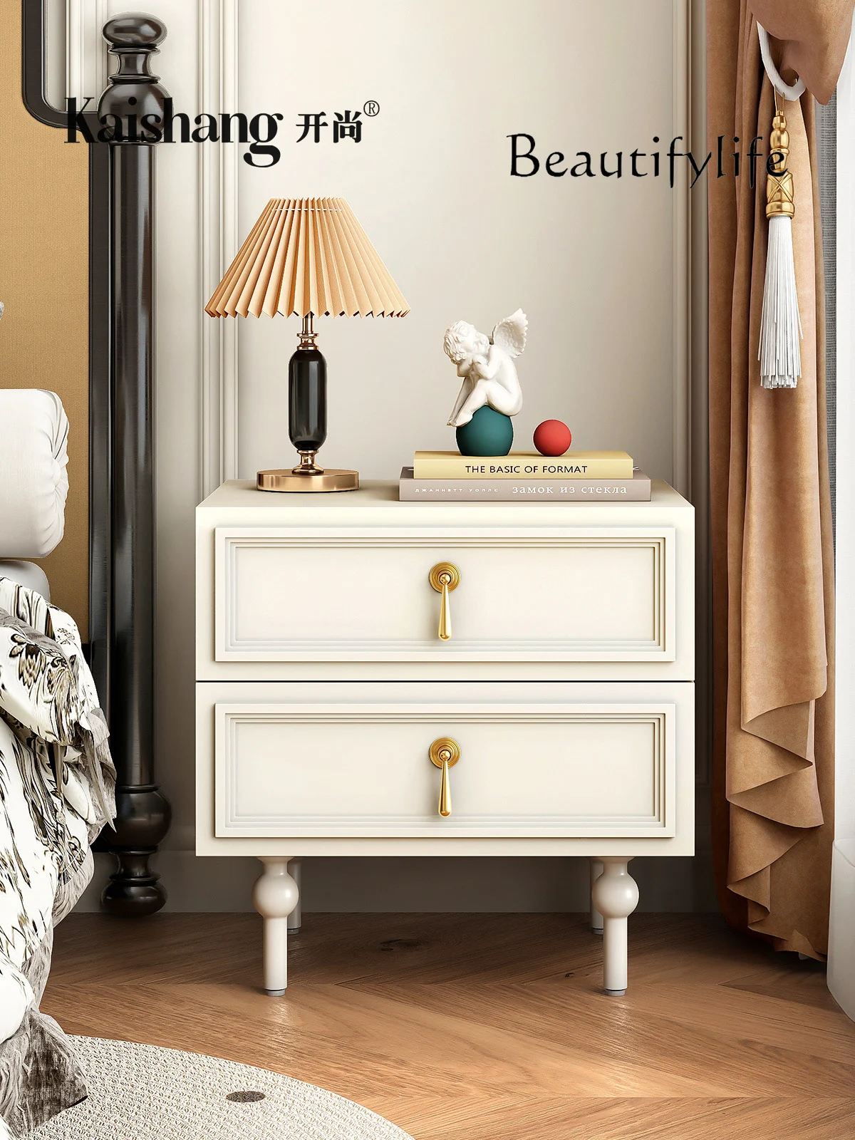 American retro black bedside table modern simple bedroom French bedside table light luxury medieval high-end storage cabinet image 5