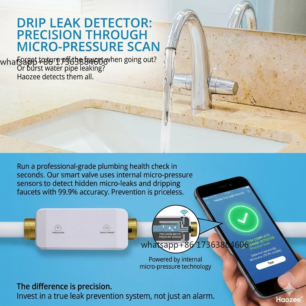 Haozee Wi-Fi Smart Water Break Valve with Application Control, NSF/ANSI 61 and 372 Compliant, Ultrasonic Flow Meter,  Compliant