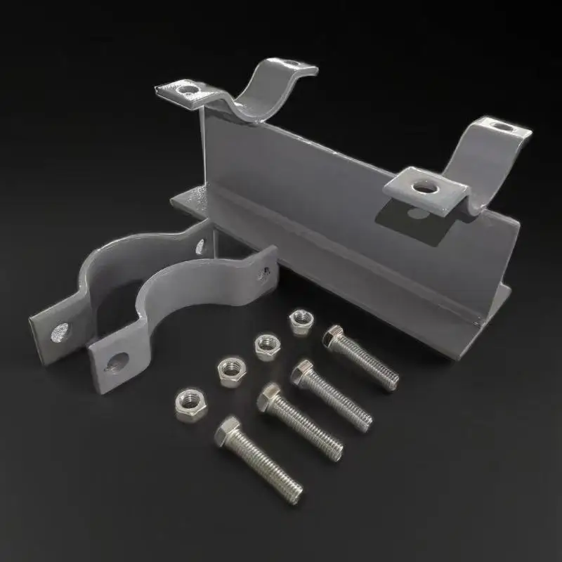 

High-quality carbon steel double-clamp pipe support bracket, painted surface treatment, important pipe fittings
