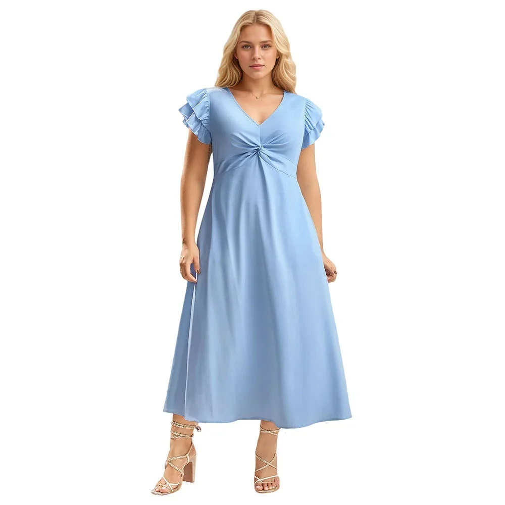 허리 조임, 살 커버, 슬리밍 및 고급 느낌의 롱 스커트 Y2k를 갖춘 대형 여성의 달콤하고 연령 감소 드레스