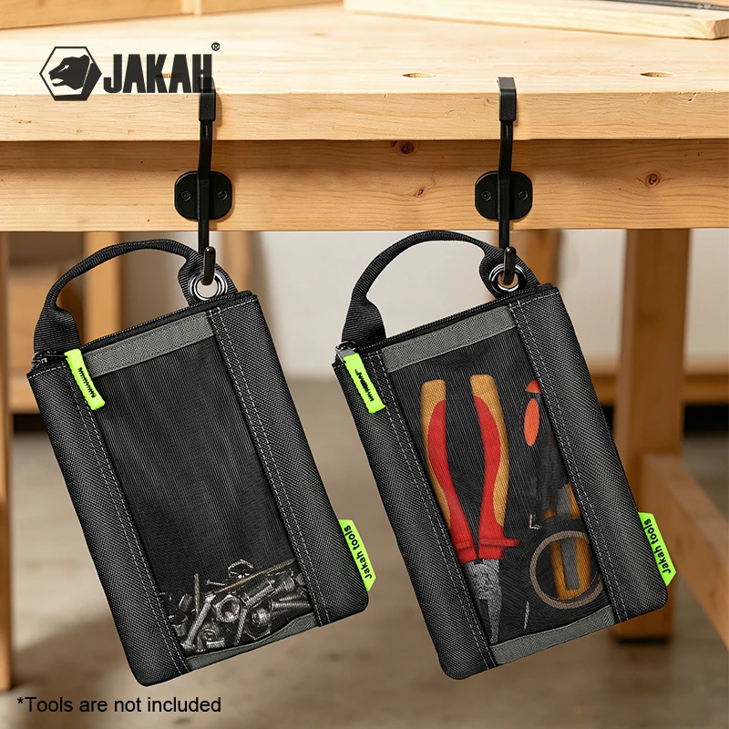 Jakah 2 Pack Tool Pouches with Zipper Fastener Bag Featuring Mesh Window And Hanging Grommets JK-211