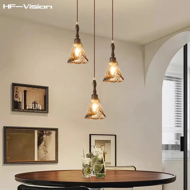 

American vintage Glass shade ceiling Chandelier Staircase Pendant Lamps Indoor Lighting Lusters LED Hanging for Dining room