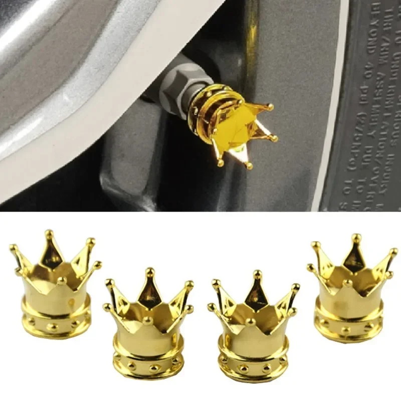 4pcs Crown Car Tire Valve Caps Decoration Wheel Rim Stem Dust Covers Crown Shape Tyre Styling Decorative Valve Cap Accessories