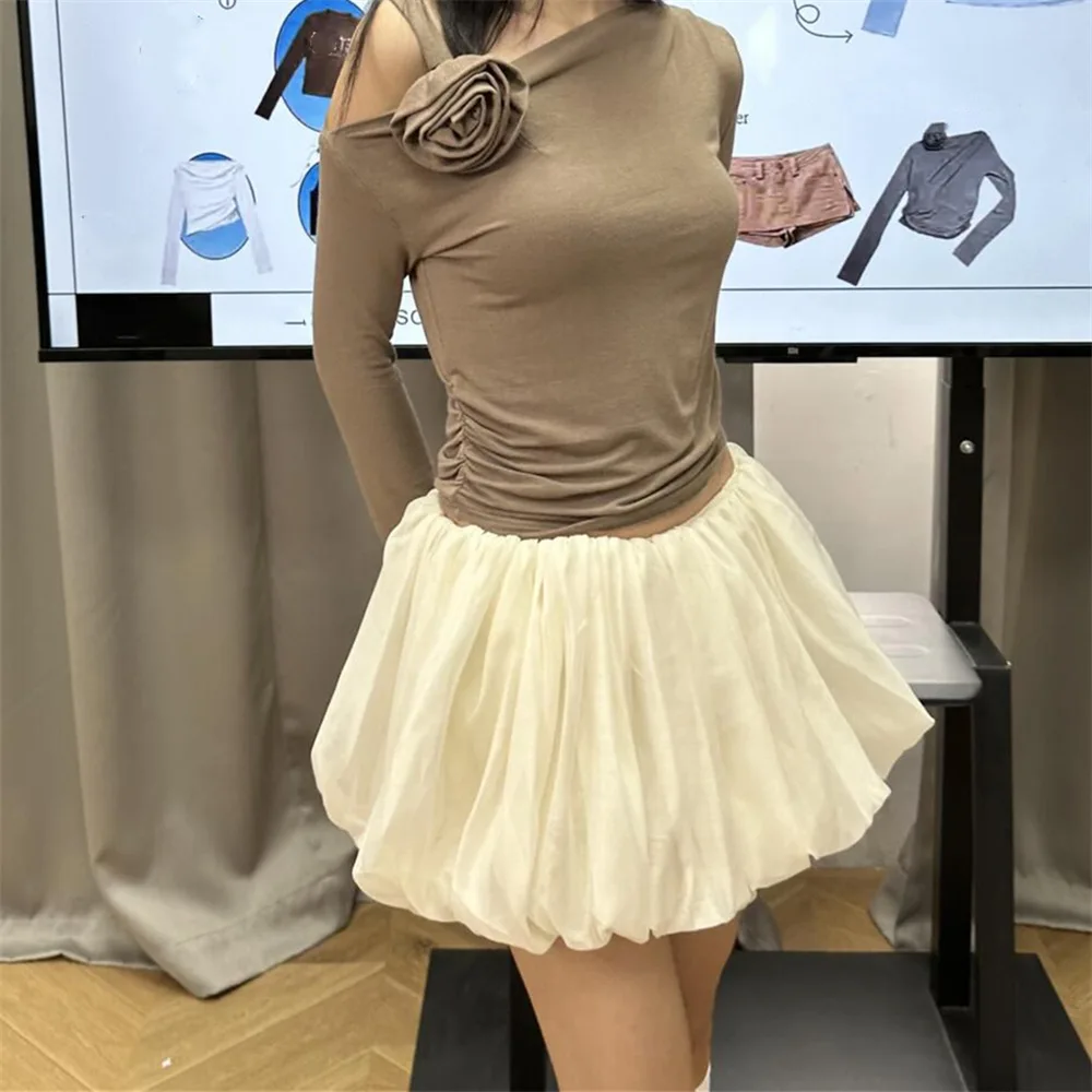 Vintage High-Waist A-Line Bubble Mini Skirt Women's Summer Puffy Balloon Short Skirt Vacation Streetwear Aesthetic