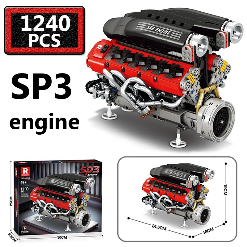 1240PCS Car Engine SP3 Engine 12 Cylinder Internal Combustion Engine Model Technology Bricks Idea Ornaments Kids Toys Gifts