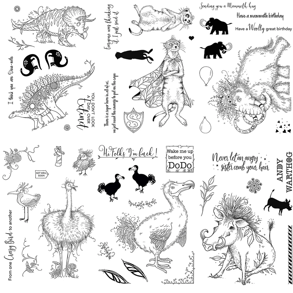 

Meercat Warthog Ostrich Birds Clear Stamps Mammoth Dinosaurs Animals Stamp for Scrapbooking Paper Cards Crafts Making New 2022