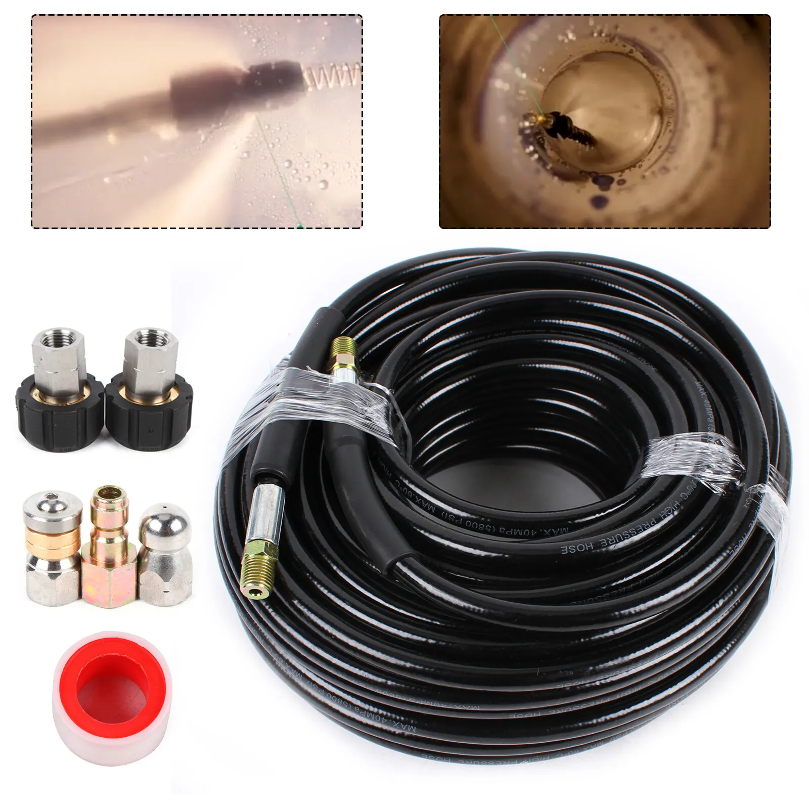 Sewer Jet Hose 100ft 1/4'' Npt Sewer Jetter Kit for Pressure Washer 5800 Psi