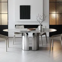 DIGGERA Oval Marble Dining Table With Study Stainless Steel Base Modern Dining Room Kitchen Table For Home Kitchen