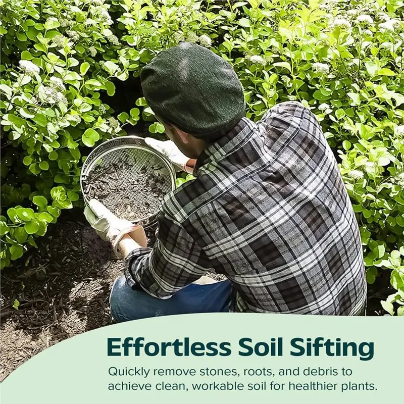 A93E-Metal Soil Riddle Sifter With Stainless Steel Garden Sieve, Includes 5 Interchangeable Mesh Inserts(3-12Mm) For Stone Compo