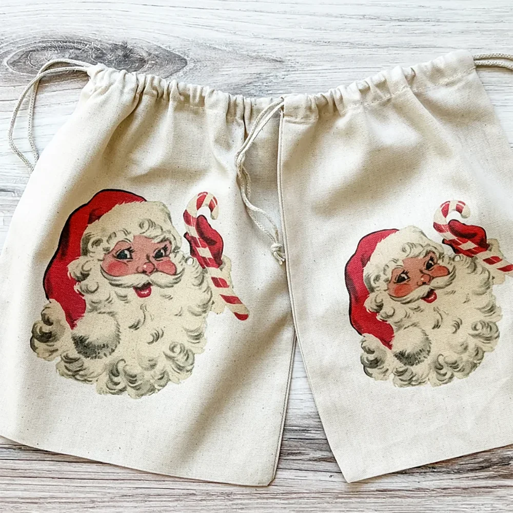 

5/10/20Pcs Vintage Inspired Santa Drawstring Gift Bag Christmas Wrapping Santa Sack Holiday Celebrations New Year Party Decor