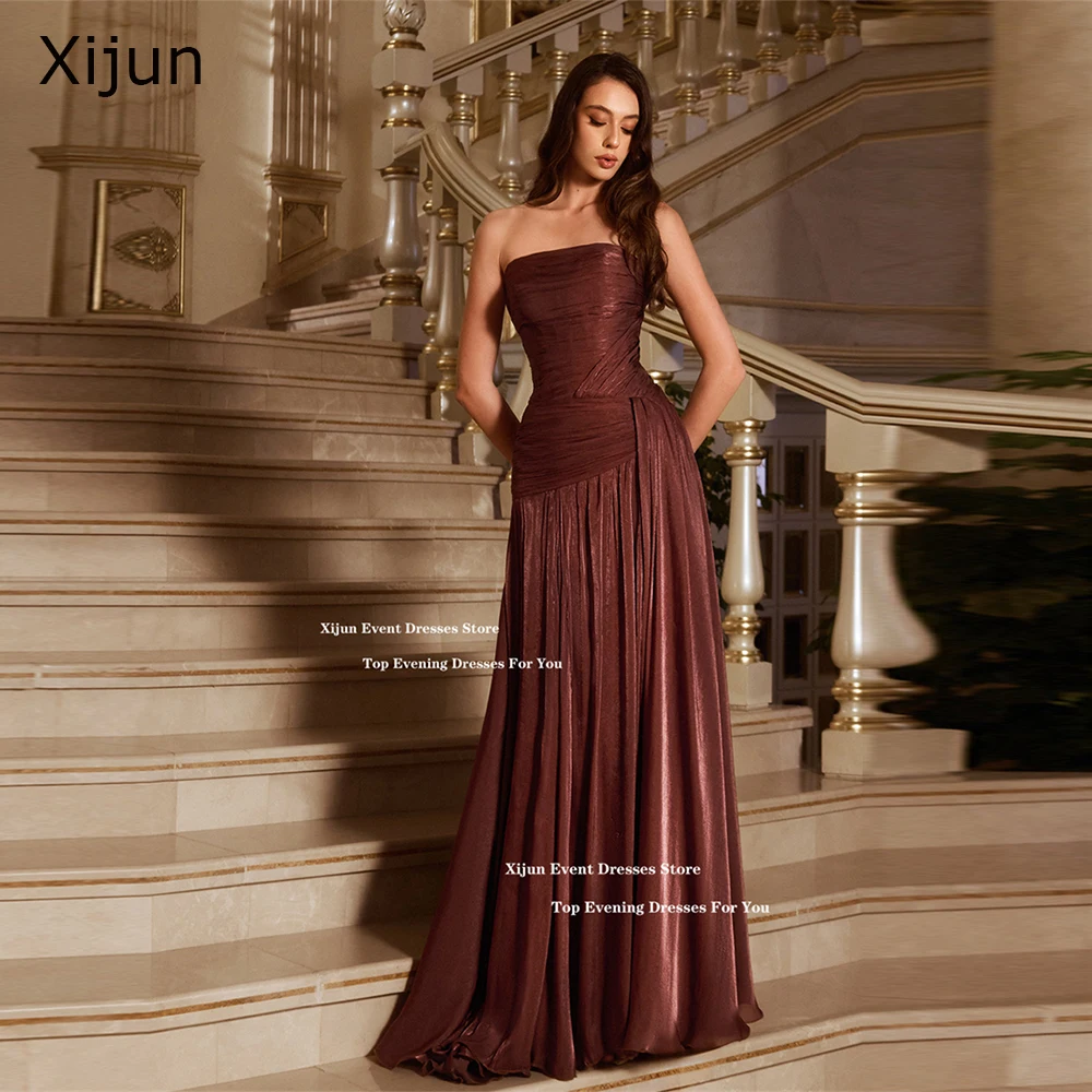 Xijun Luxury Burgundy Long Evening Dresses Sleeveless A-Line Dubai Prom Dresses Floor Length Split Formal Prom Gowns Customized