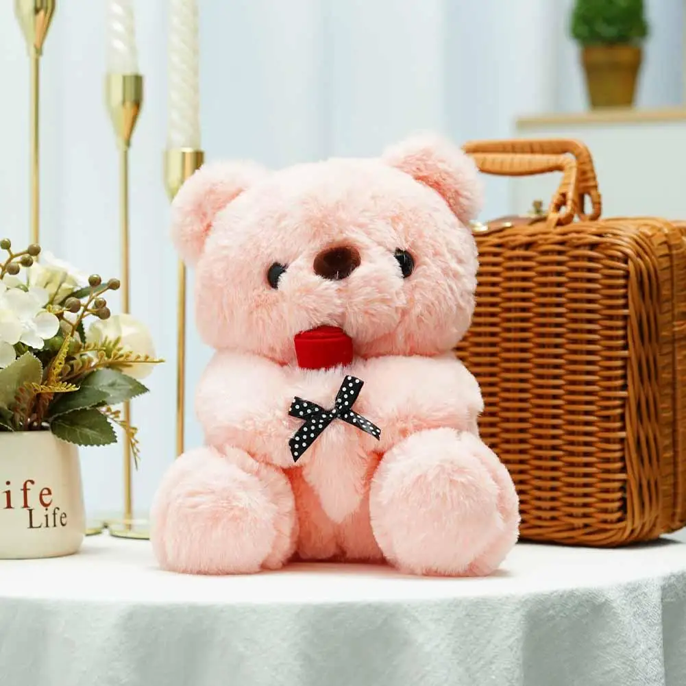 Orsetto di peluche Kawaii con rose Peluche Orso morbido Bambola di pezza Regalo romantico per i regali di San Valentino Rose Teddy Bear Peluche